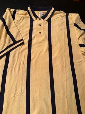 Cutter & Buck Yellow Polo with Navy Vertical Stripes